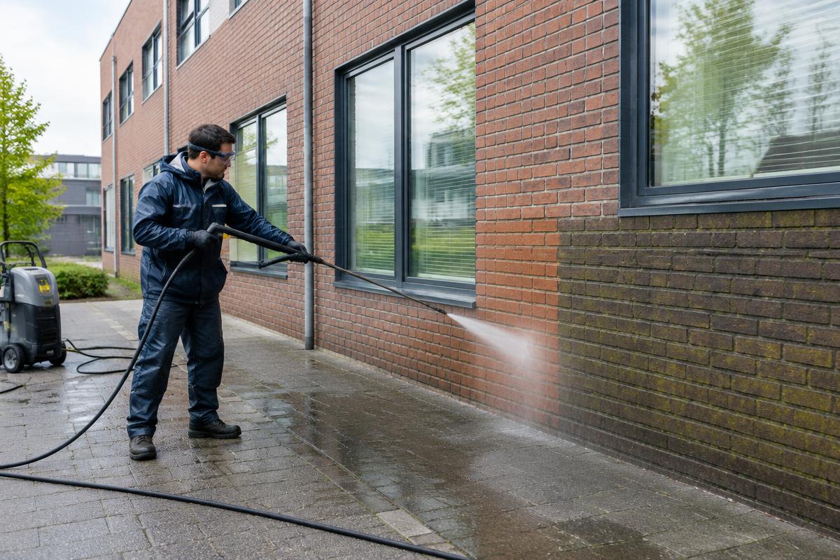 Professionele gevelreiniging in uitvoering